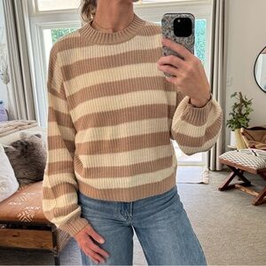 Source Unknown Tan and Cream Striped Sweater